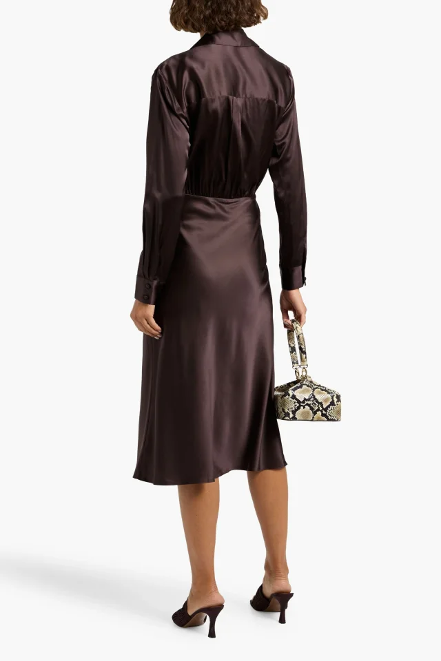Veronica Beard Otis Wrap-Effect Silk-Blend Satin Midi Dress in Chocolate, photo 3 of 4 from THE OUTNET