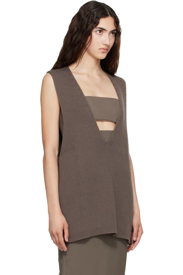 Rick Owens Gray Tower Wool Knit V Neck Vest, photo 2 of 4 from SSENSE