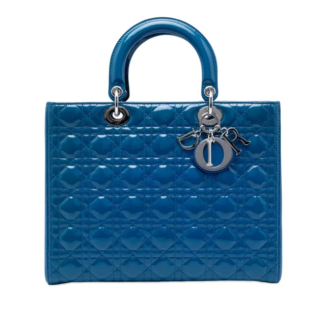 Blue Dior Large Patent Cannage Lady Dior Satchel in Blue Patent leather from Designer Revival