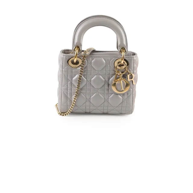 Lady Dior Mini Grey GHW in Grey Lambskin from The Purse Affair