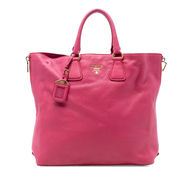 Pink Prada Vitello Daino Side Zip Open Convertible Tote Satchel in Pink Leather from Designer Revival