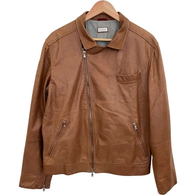 Brunello Cucinelli Leather Riders Jacket in Leather from LuxUness