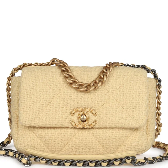 Chanel Medium 19 Flap Bag Light Yellow Wool Mixed Metal Hardware in Yellow Wool from Madison Avenue Couture