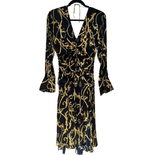 GANNI Baroque Print Silk Blend Dress Size Xs ( 34 ) in black Silk from Poshmark