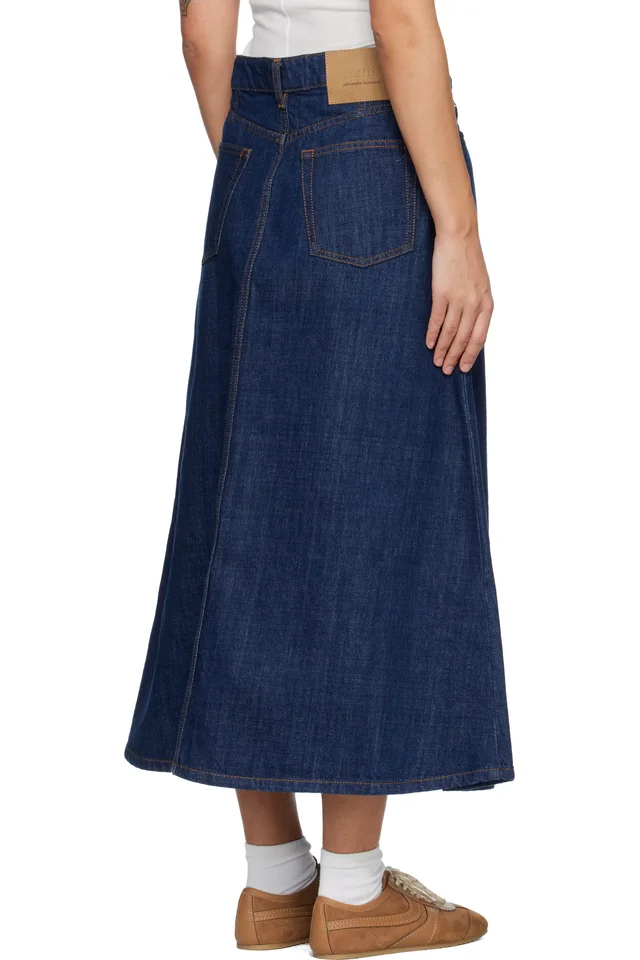 AMI Paris Blue Cotton Denim Maxi Skirt, photo 3 of 4 from SSENSE