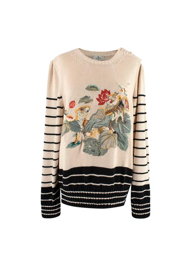 Etro Jungle Embellished Stripe Knit Jumper in Silk from HEWI