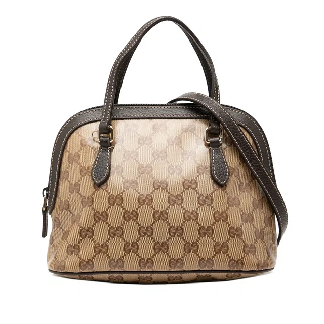 Beige Gucci Mini GG Crystal Dome Satchel in Beige Coated canvas from Designer Revival