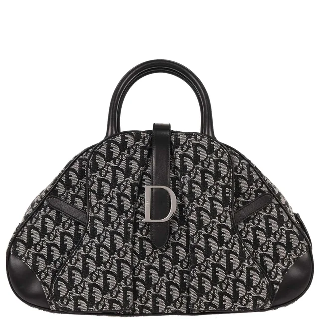 Dior 2002 Black Double Saddle Trotter Handbag in Black Canvas from AMORE Vintage Tokyo