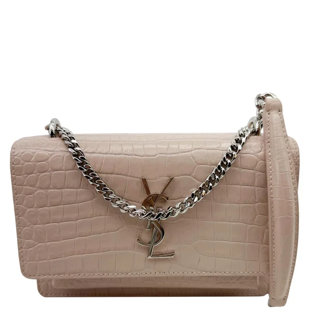 Saint Laurent Monogram Sunset Crocodile Embossed Leather Crossbody Bag Pink in Pink Crocodile from Dallas Designer Handbags