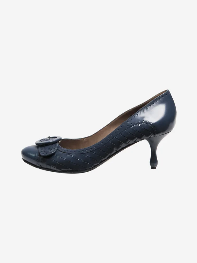 Bottega Veneta Blue Intrecciato heels - size EU 39.5 (UK 6.5) in Blue Woven leather from Sign of the Times
