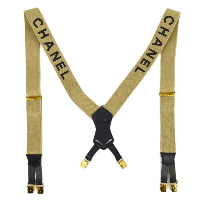 Chanel Beige Suspenders Small Good in Beige Canvas from AMORE Vintage Tokyo