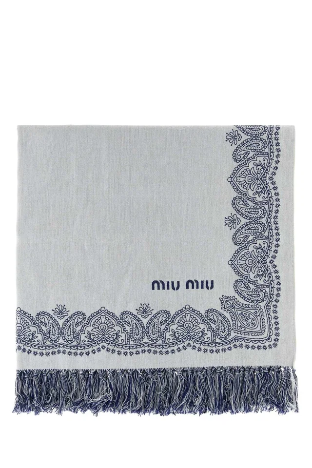 Miu Miu Mare Scarf — White Exterior: Cotton Scarfs in White Woven leather from HEWI