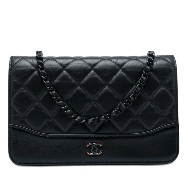 Black Chanel Quilted Aged Calfskin So Black Gabrielle Wallet On Chain Crossbody Bag in Black Calfskin from Designer Revival