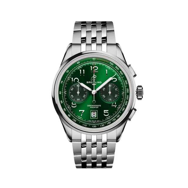 Breitling Premier B01 Chronograph 42mm Mens Watch Green Stainless Steel in green from WatchesOfSwitzerland