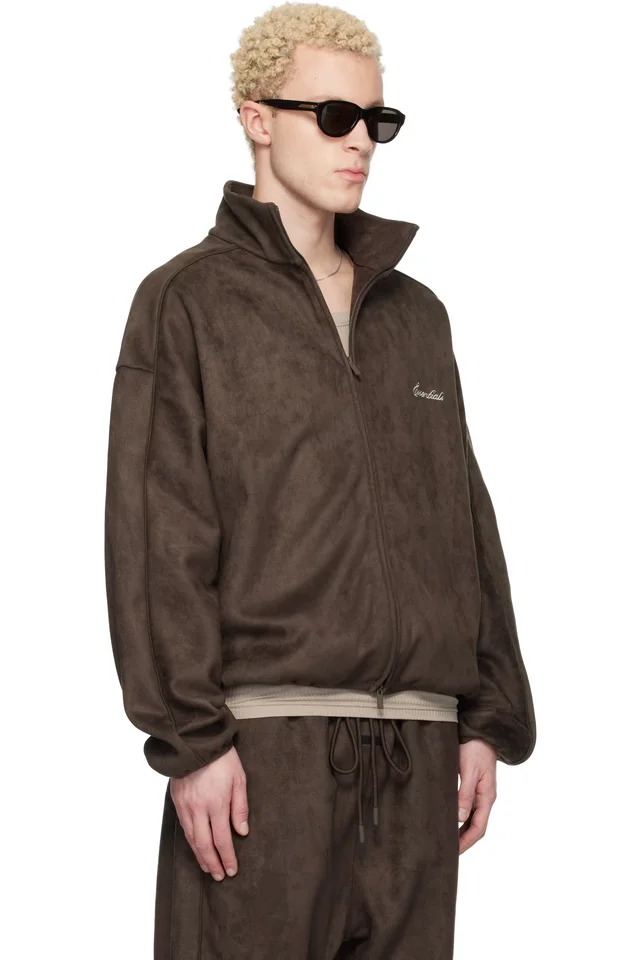 Fear of God ESSENTIALS Brown Faux-Suede Fleece Signature Modern Track Jacket, photo 2 of 4 from SSENSE