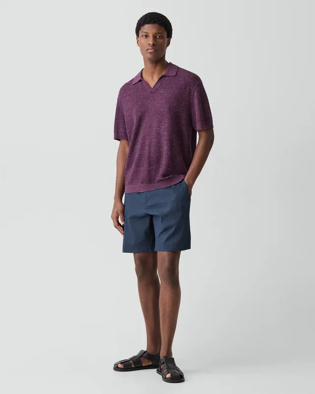 Theory Brenan Polo Shirt in Pacific Linen in GRAPEVINE 65% Linen, 23% Cotton, 12% Polyester; Exclusive Of Elastic, photo 5 of 14 from Theory