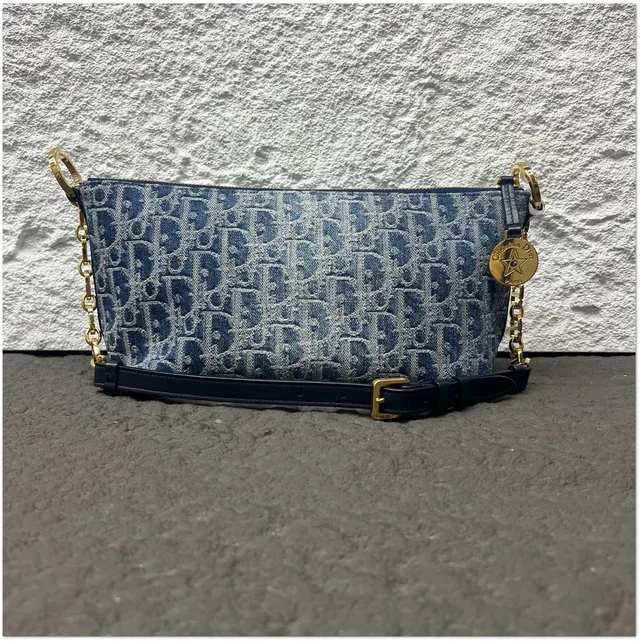 Dior Denim Oblique Pochette in Denim from Luxury Promise
