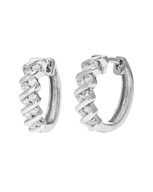 Amairah Silver 0.50 ct. tw. Lab-Grown Diamond Hoops, image 1 of 1 from Gilt