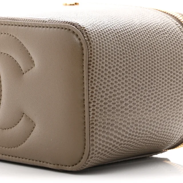 Chanel Lizard Embossed Top Handle Vanity With Chain Dark Khaki in Green Calfskin from FASHIONPHILE, photo 10 of 11