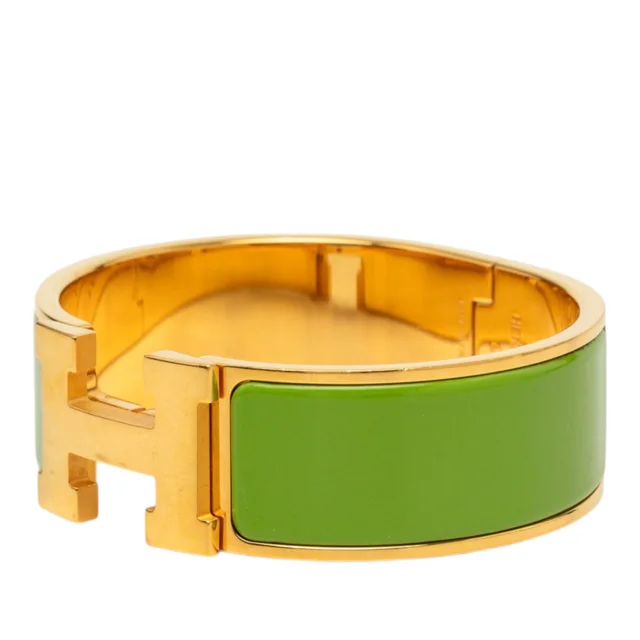 Green Hermès Wide Enamel Clic Clac H Bracelet PM in Green from Designer Revival, photo 2 of 2