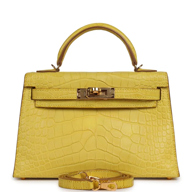 Hermès Kelly Sellier 20 Mimosa Matte Alligator Gold Hardware in Crocodile from Madison Avenue Couture