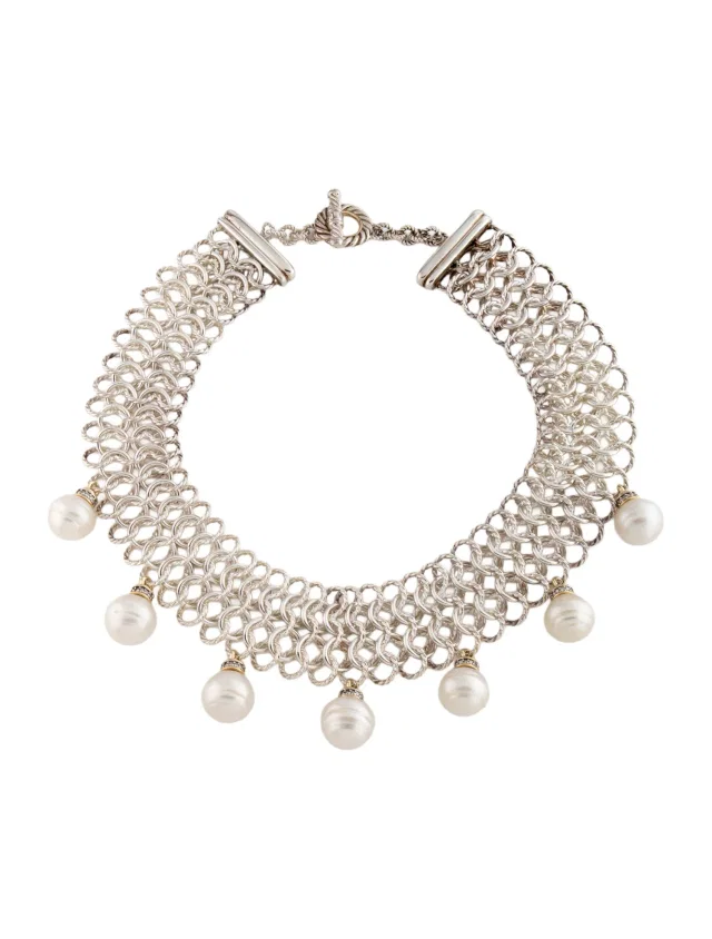David Yurman Cultured Pearl & Diamond Atlas Chainmail Collar, 16.5" in multicolor from The RealReal