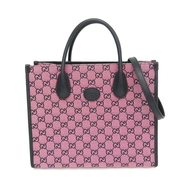 Gucci GG Canvas Interlocking G Small 659983 Women's GG Canvas in Dark navy/Pink GG canvas , Leather from Elady