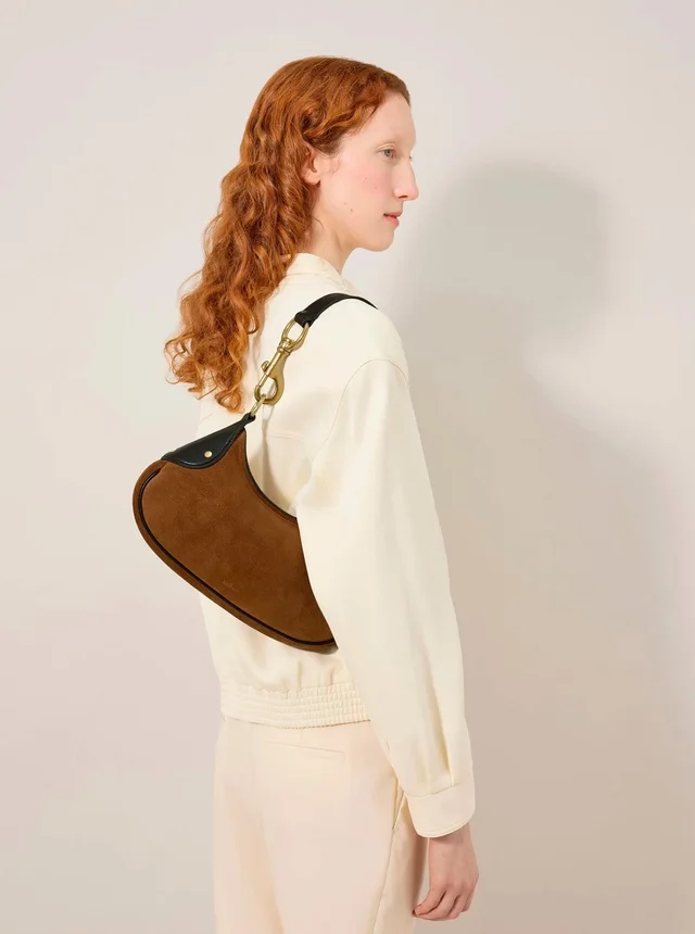 Mulberry 'Hackney' Brown Shoulder Bag with Logo Embossed on the Front in Suede for Women in Brown 100% Calf, photo 12 of 12 from Gaudenzi Boutique