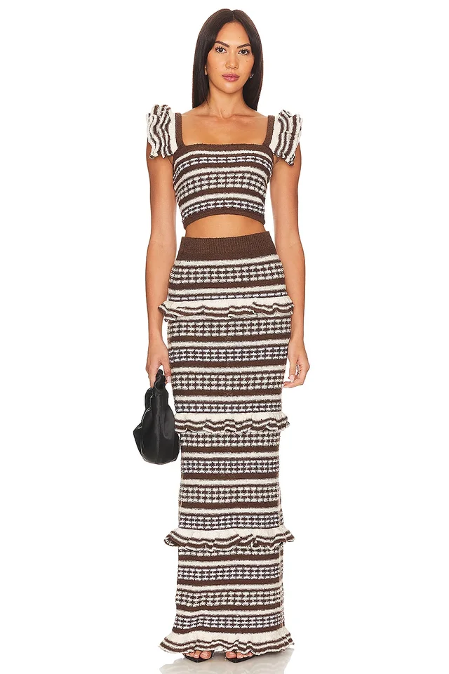 Tularosa Kaely Maxi Skirt in Brown & Ivory, photo 4 of 4 from REVOLVE (Canada)