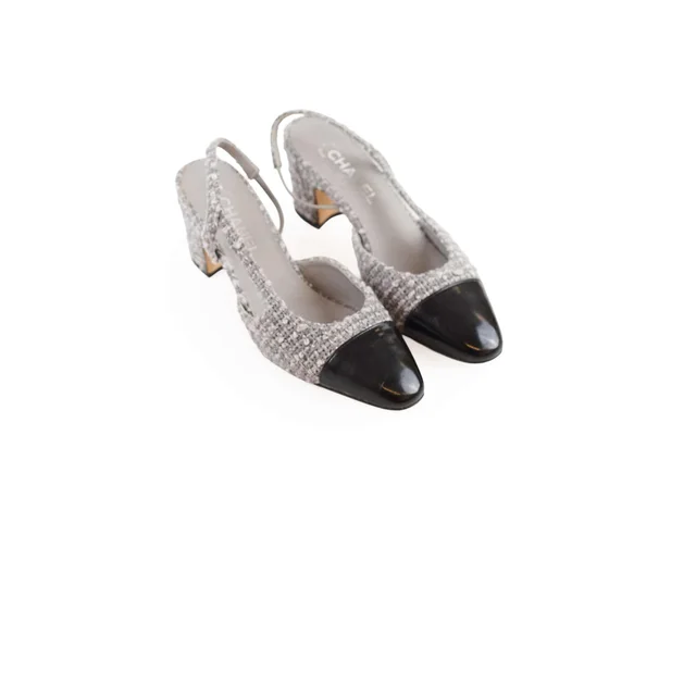 Chanel Slingback Size 40 in Grey Tweed from The Purse Affair