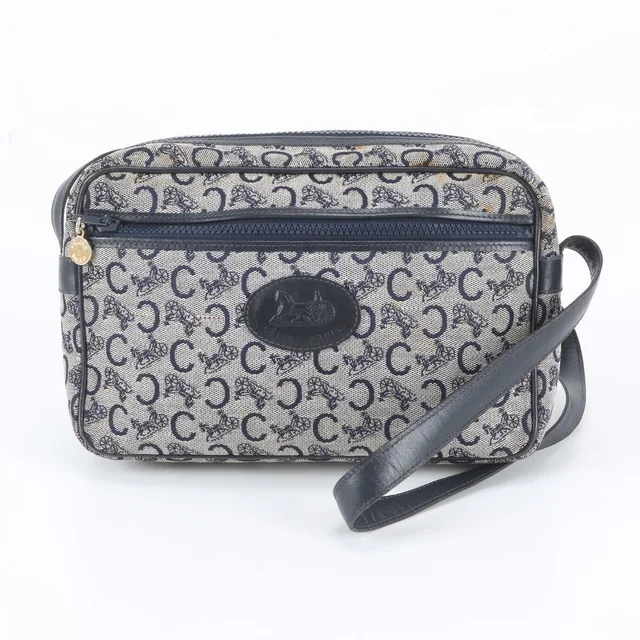 Celine Sulky Canvas Leather Shoulder Bag Navy in Navy Canvas from The Reluxe