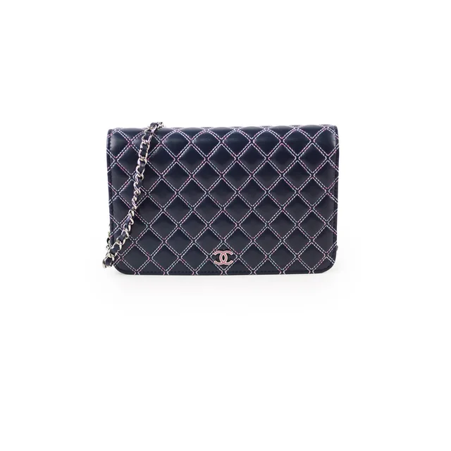 Chanel Quilted Lambskin WOC Double Stitched Wallet On Chain Navy in Navy Lambskin from The Purse Affair