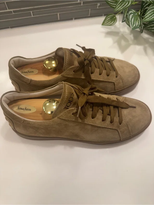 Tod's Men's Suede Lace-Up Sneakers In Tan Brown in red|neutral|brown Suede from Poshmark, photo 1 of 1