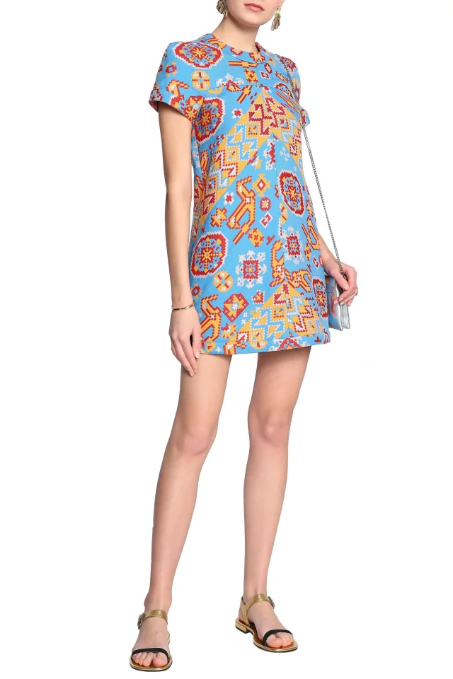 Valentino Garavani Metallic Cotton-Blend Jacquard Mini Dress in Light blue, photo 2 of 4 from THE OUTNET