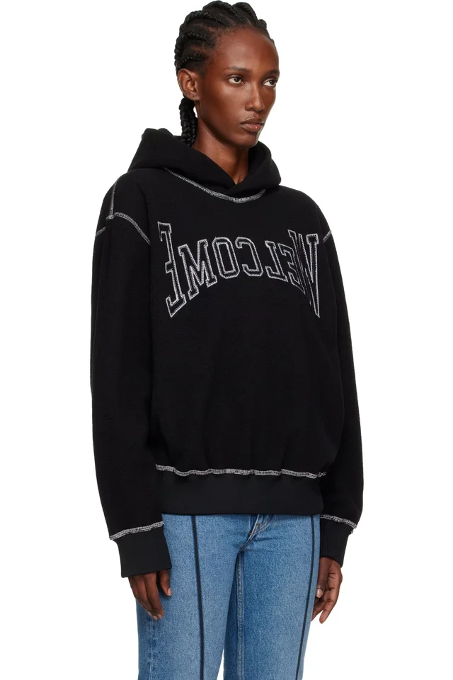 MM6 Maison Margiela Black 'Welcome' Hoodie, photo 2 of 4 from SSENSE