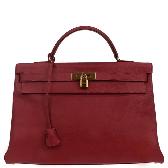 Hermès Rouge Garance Ardennes Kelly 40 Retourne Handbag in Red from AMORE Vintage Tokyo