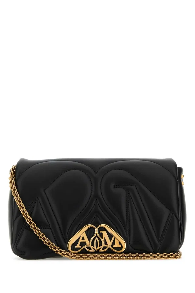 Alexander McQueen Seal Shoulder Bag — Black in Black Lambskin from HEWI