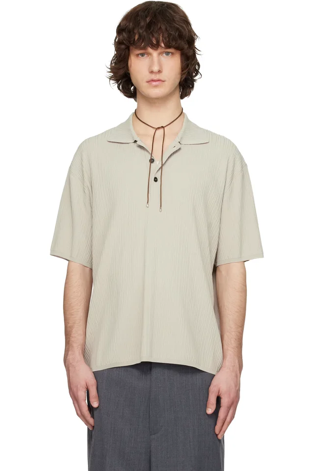 Solid Homme Beige Crease Short Sleeve Collared Knit Polo from SSENSE, photo 1 of 1