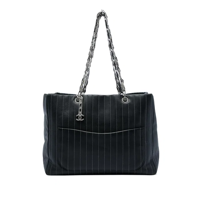 Black Chanel Large Lambskin Vertical Quilted Mademoiselle Tote in Black Lambskin from Designer Revival