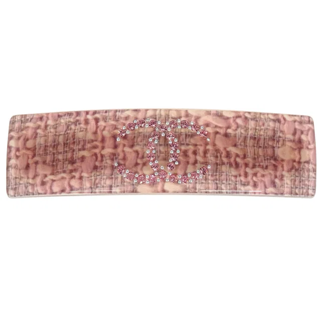 Chanel Hair Clip Barrette Hair Accessories Pink Rhinestone 08P in Pink Resin from AMORE Vintage Tokyo