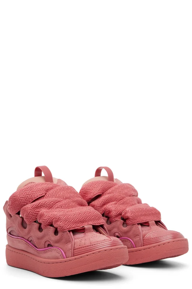 Lanvin Pink Monochrome Suede Curb Sneakers, photo 4 of 5 from SSENSE
