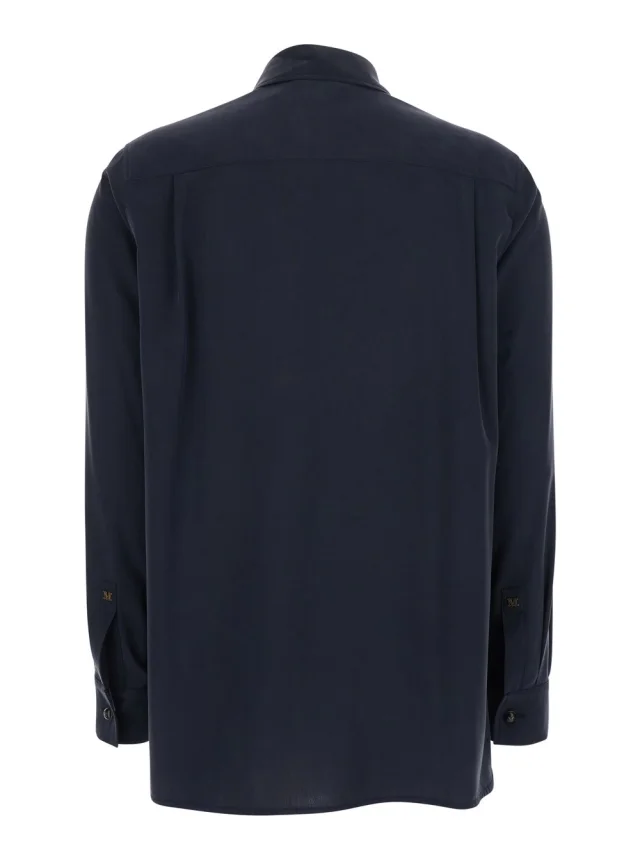 MAX MARA Blue Shirt with Front Patch Pocket in Silk Woman in Blue 100% Silk, photo 3 of 6 from Gaudenzi Boutique