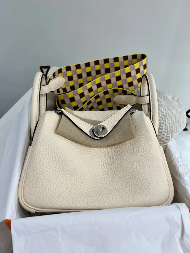 Hermès Nata+Rouge H+Lime Clemence Lindy Bag #B in Burgundy Clemence leather from Luxury Promise