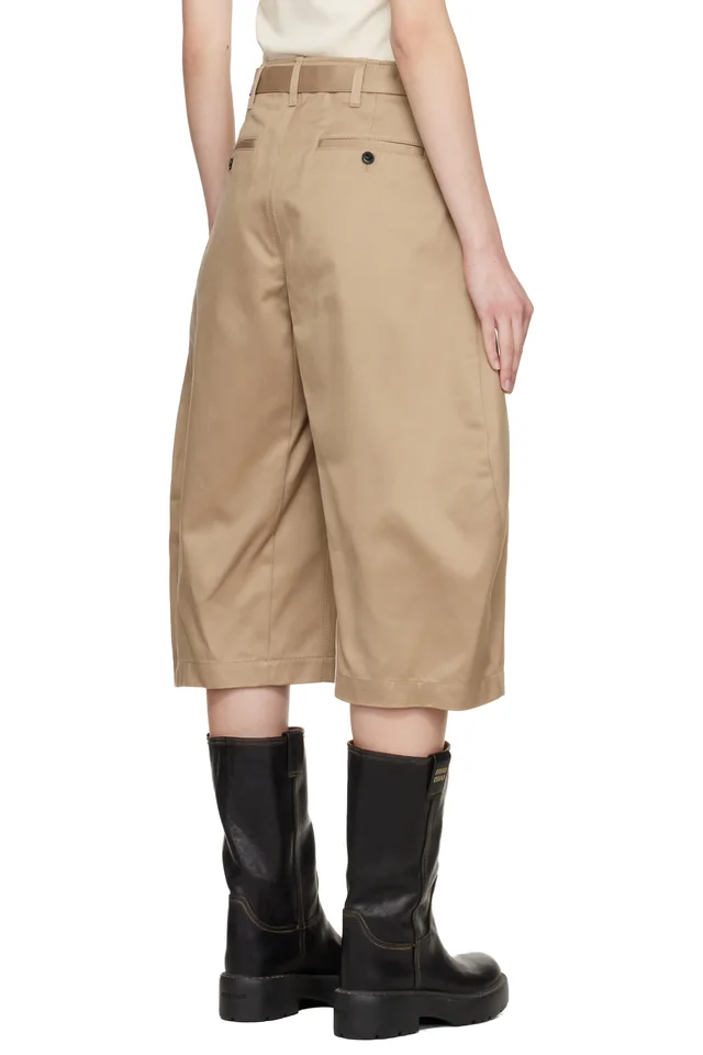 sacai Beige Cotton Chino Shorts, photo 3 of 4 from SSENSE