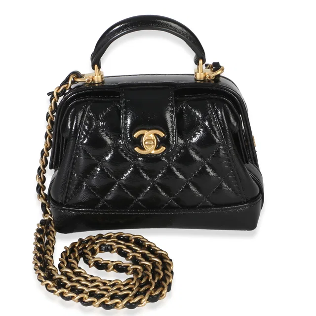 Chanel Black Quilted Shiny Lambskin Nano Cocodoc Clutch With Chain Leather Handbag in Black Lambskin from HEWI
