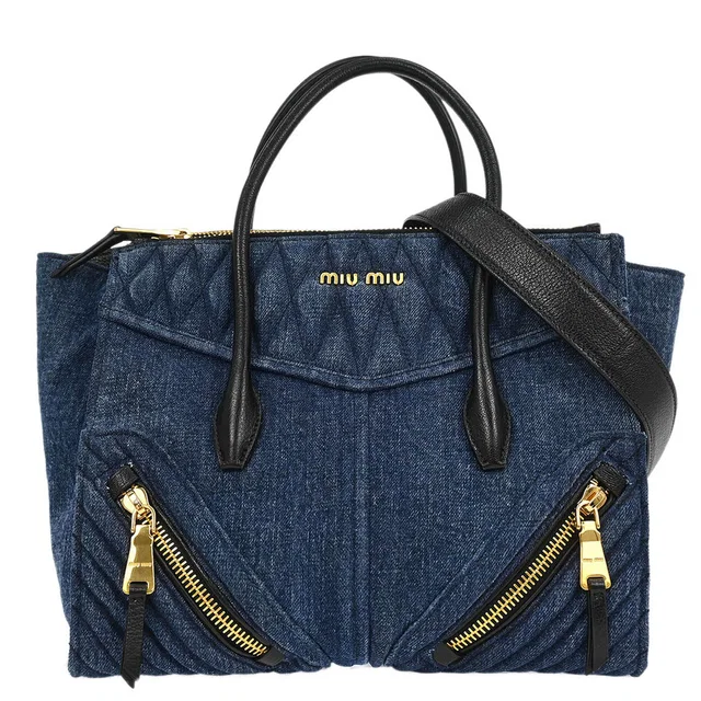 Miu Miu Blue Denim Biker 2way Shoulder Handbag in Blue Denim from AMORE Vintage Tokyo