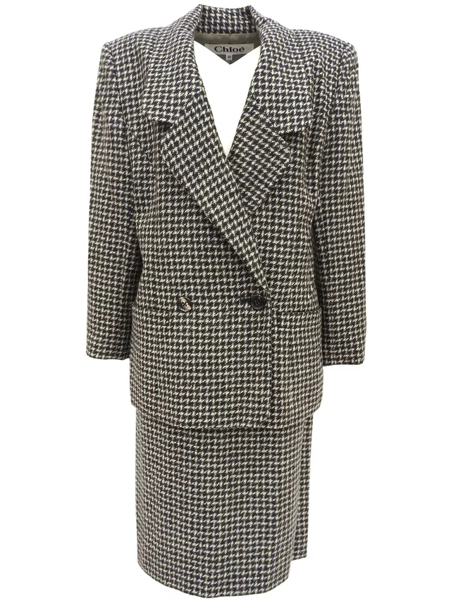 Chloé Houndstooth Pattern Setup #40 Black/Brown/Multi in Black Wool from VINTAGE QOO TOKYO