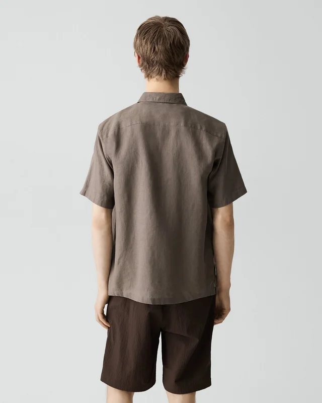 Theory Irving Short-Sleeve Shirt in Relaxed Linen in MOREL 100% Linen, photo 3 of 12 from Theory