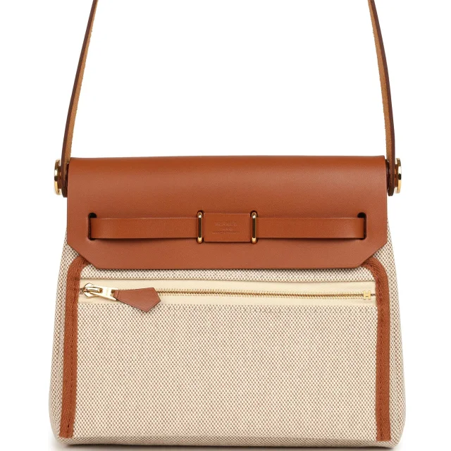 Hermès Herbag Zip 20 Mini Ecru and Beige Toile H Canvas and Fauve Vache Hunter Gold Hardware in Beige Canvas from Madison Avenue Couture, photo 4 of 11