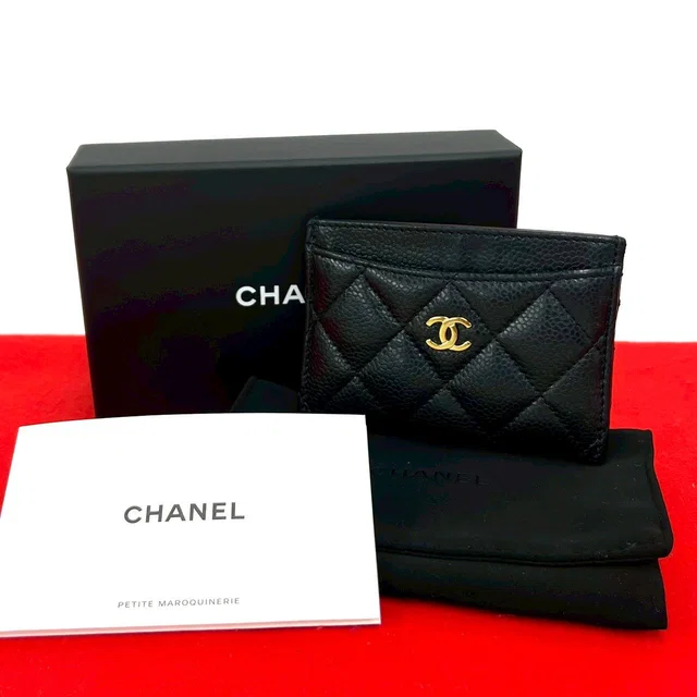 Chanel Box And Seal Quilted CC Logo Caviar Leather Card Case Black in Black Caviar leather from The Reluxe